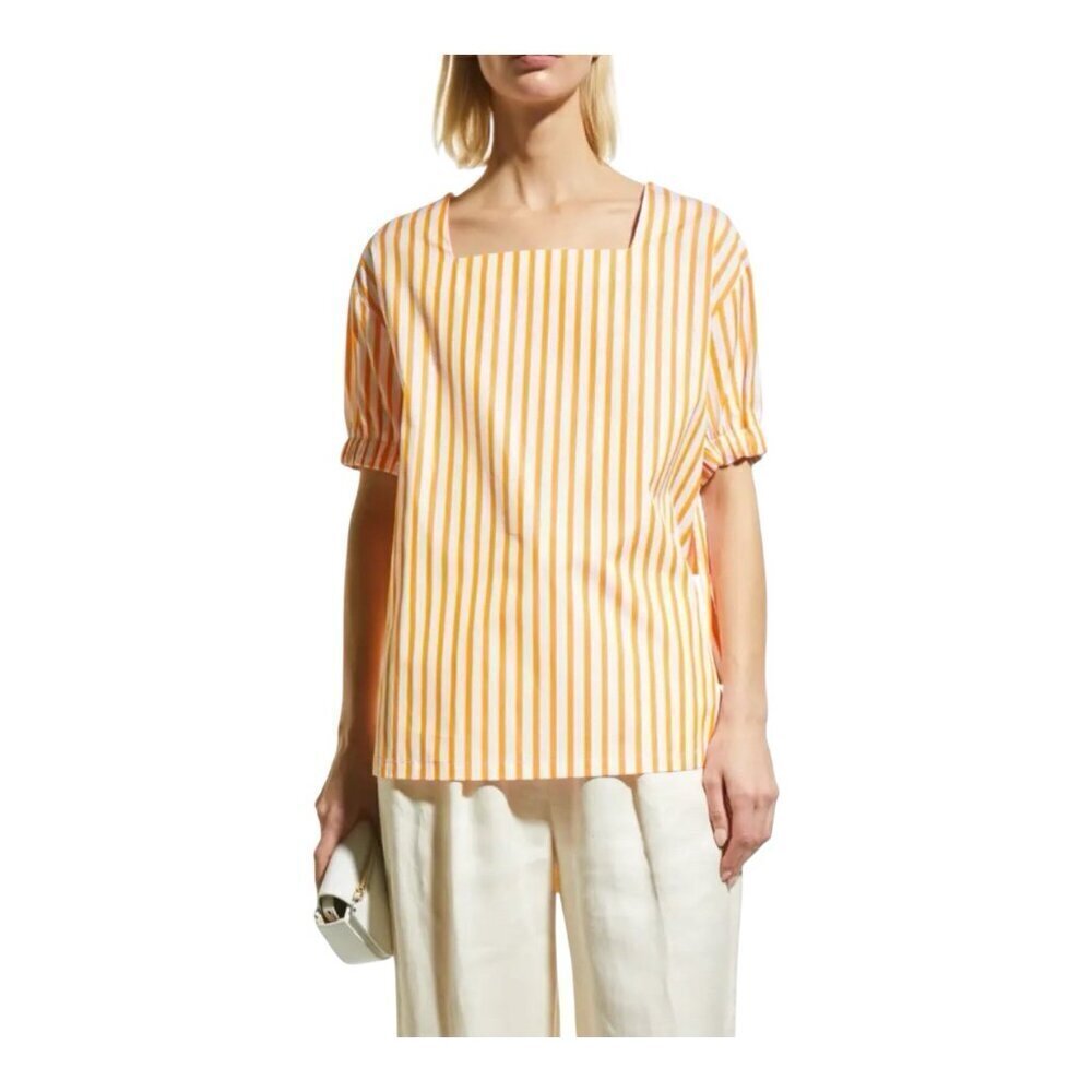 Harshman Zita Marigold Stripes Blouse Tunic Size Medium Tie Sleeves Oversized